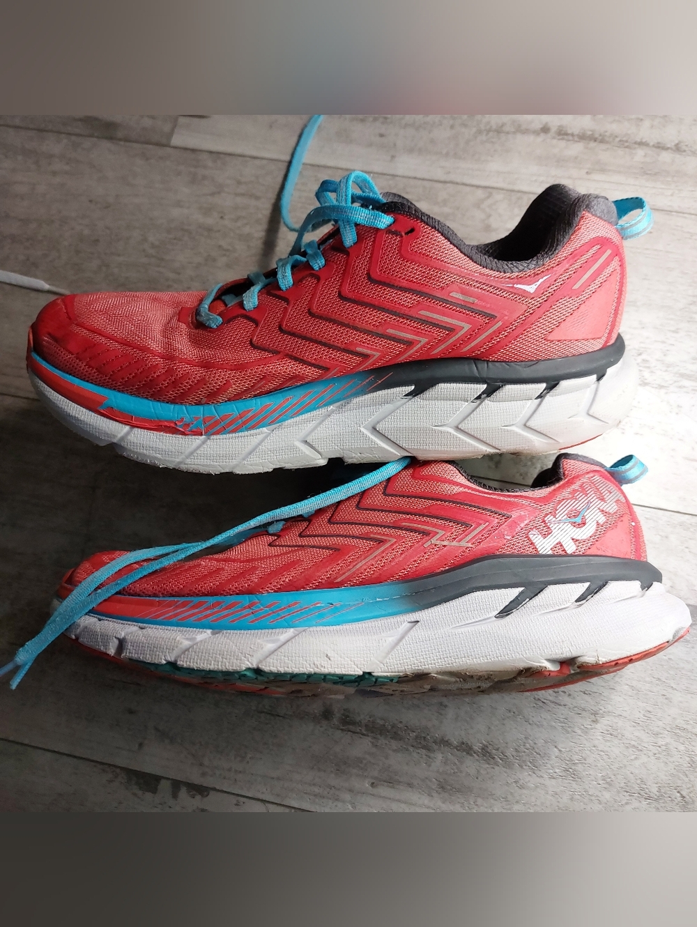 Men's Red Hoka  Athletic Running Shoes with Blue Accents
